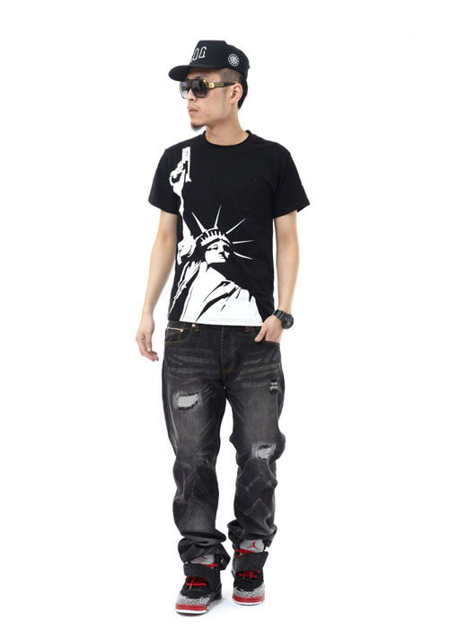 AK 自由女神手槍短袖T恤 嘻哈Hiphop街舞dance 圓領短袖T恤