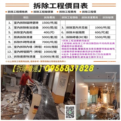 拆除工程報價單,拆除工程價目表,拆除工程價格表,拆除費用,拆除工程費用,拆除工程價格,拆除清運費用,