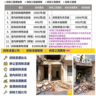 拆除清運價格,拆除清運報價,拆除清運費,拆除清運費用,店面拆除,辦公室拆除,拆除清運,拆除估價,拆除報價,拆除費用,裝潢拆除清運,拆除工程台北,新北市拆除工程,室內拆除工程,拆除工程估價